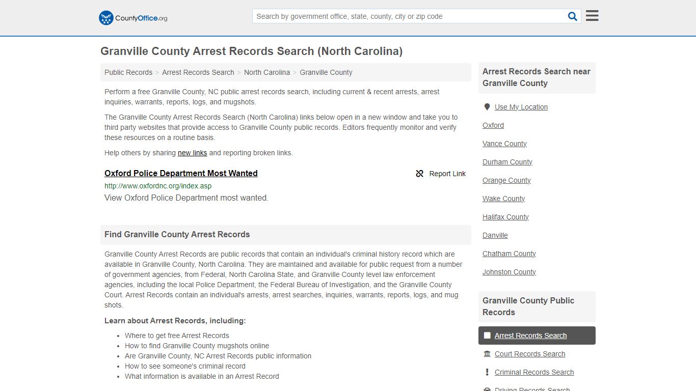 Arrest Records Search - Granville County, NC (Arrests & Mugshots)