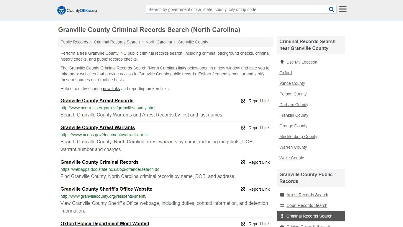Granville County Criminal Records Search (North Carolina)
