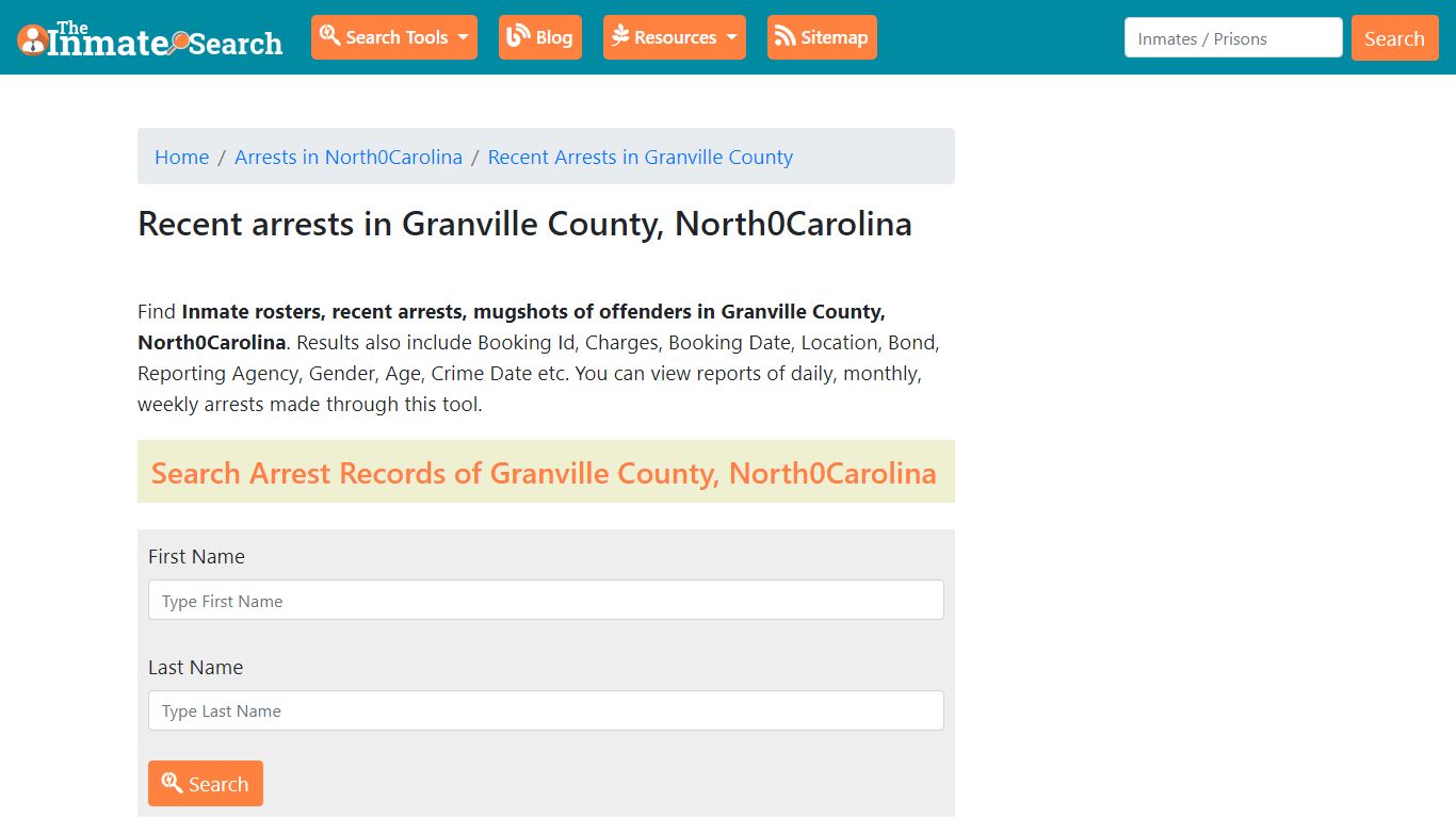 Recent arrests in Granville County, North Carolina